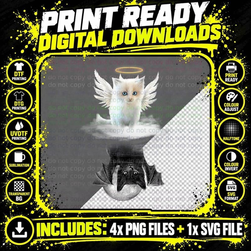 Cat Angel Cat Evil Devil Funny Cat Mom Cat Owner Cat Png SVG Digital Bundle