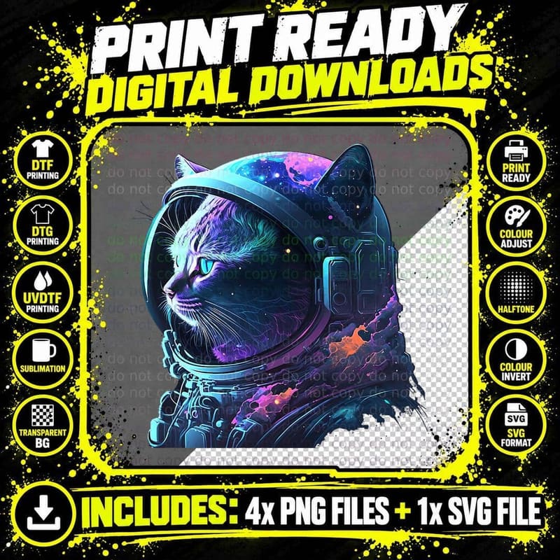 Cat Astronaut in Space Suit and Helmet in the Cosmos Png SVG Digital Bundle