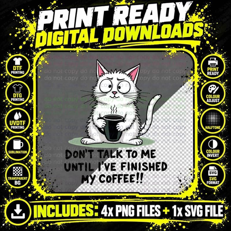 Cat Don't Talk to Me Coffee Lover Graphic Funny Cat Png SVG Digital Bundle