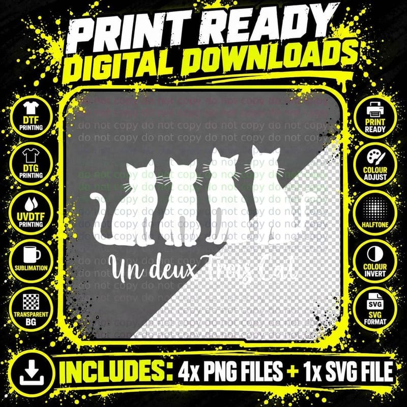 Cat French Funny Pun Minimalist Silhouette Cat Lover Un Png SVG Digital Bundle