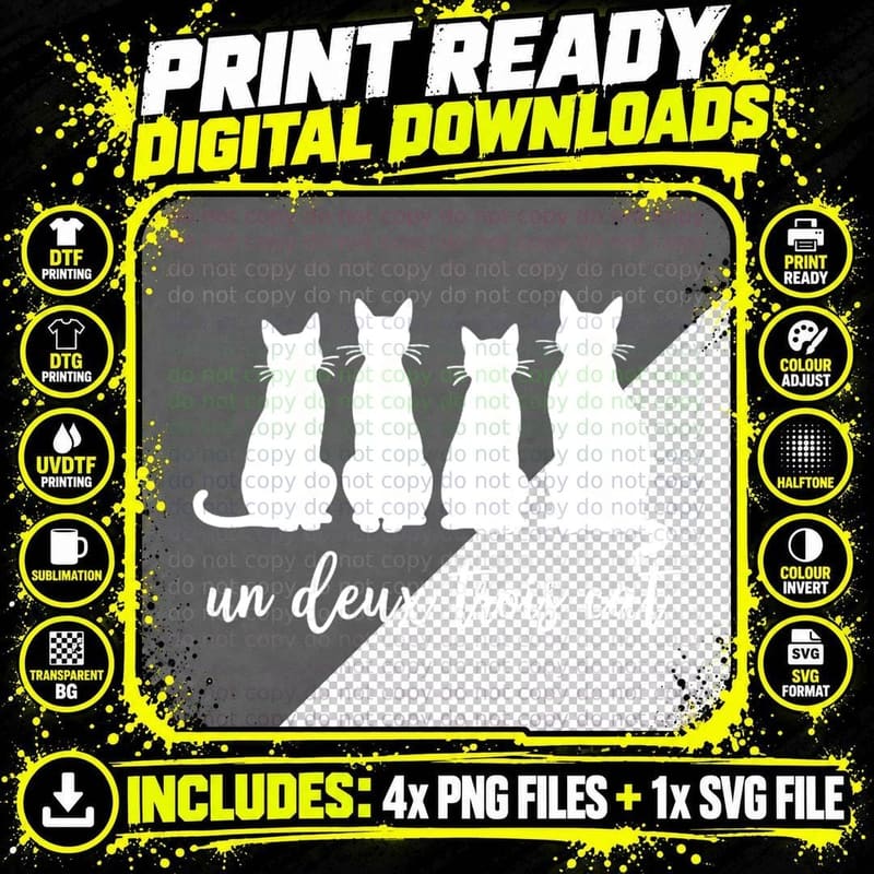 Cat French Un Deux Trois Cat Funny Pun Cat Lover Png SVG Digital Bundle