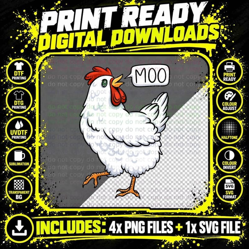 Chicken Moo, Farm Animal, Farm Humor T-Shirt Png SVG Digital Bundle