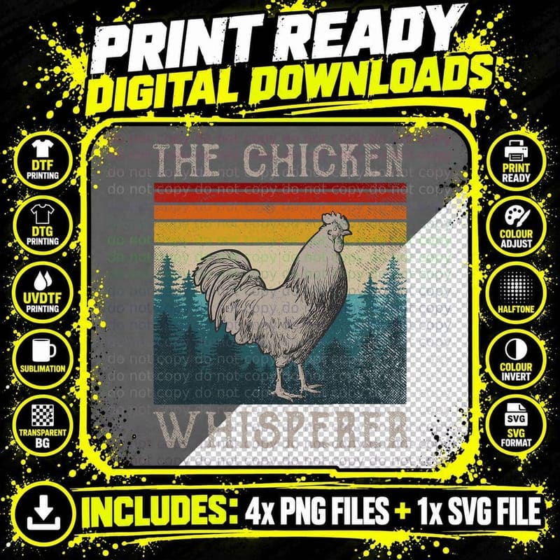Chicken Whisperer Shirt Vintage Retro Chicken Farmer Png SVG Digital Bundle