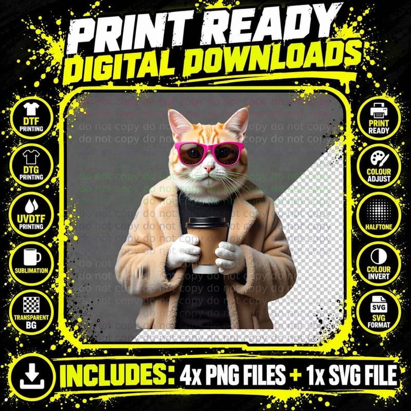 Coffee Lover Cat, Funny Cat Lover, Cat Owner Gift Png SVG Digital Bundle