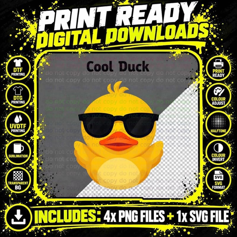 Cool Duck with Sunglasses Funny Bird Graphic T-Shirt Png SVG Digital Bundle