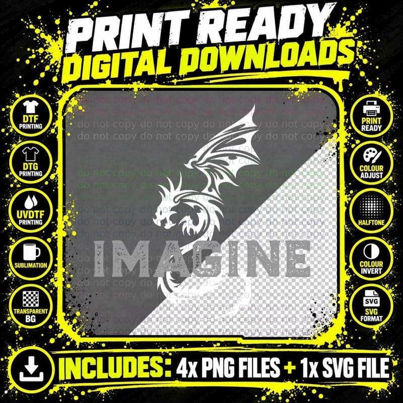 Cool Imagine Tattoo Dragon T-Shirt Png SVG Digital Bundle