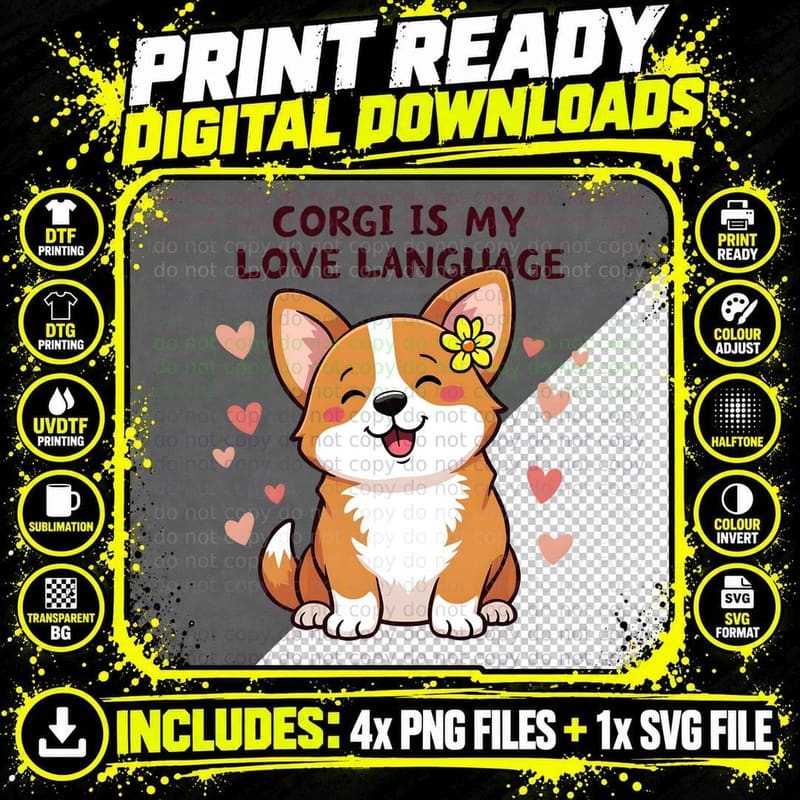 Corgi Is My Love Language Cartoon Tee Png SVG Digital Bundle