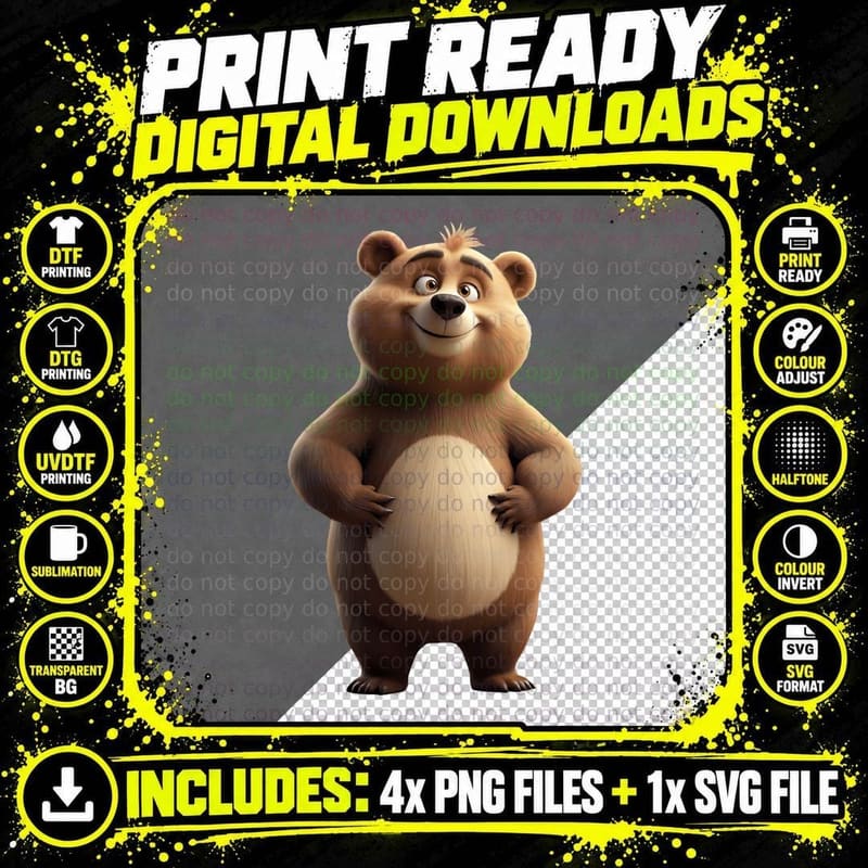 Cute Cartoon Bear Smiling Upright Animal Lover T-Shirt Png SVG Digital Bundle