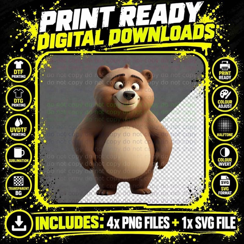 Cute Cartoon Brown Bear Standing Upright Cheerful Animal Png SVG Digital Bundle