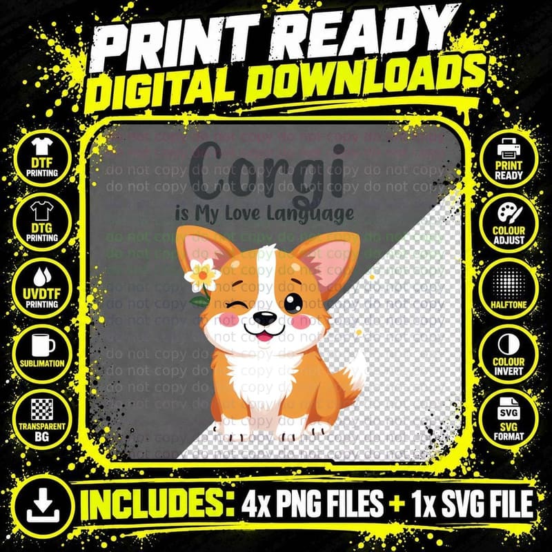Cute Corgi Dog Mom Gift Tee, Corgi Is My Love Language Png SVG Digital Bundle