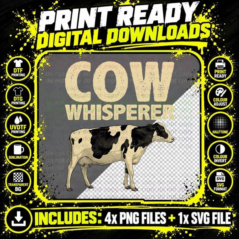 Cute Cow Whisperer for Men Women Herd Cow Farmer Cattle Png SVG Digital Bundle