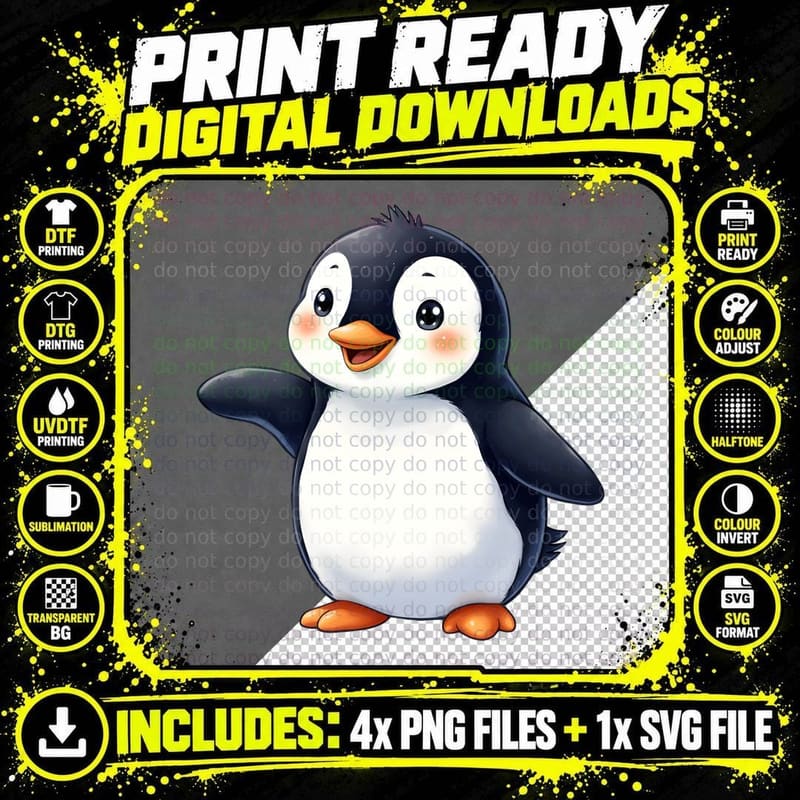 Cute Happy Penguin Rosy Cheeks Fluffy Bird T-Shirt Png SVG Digital Bundle