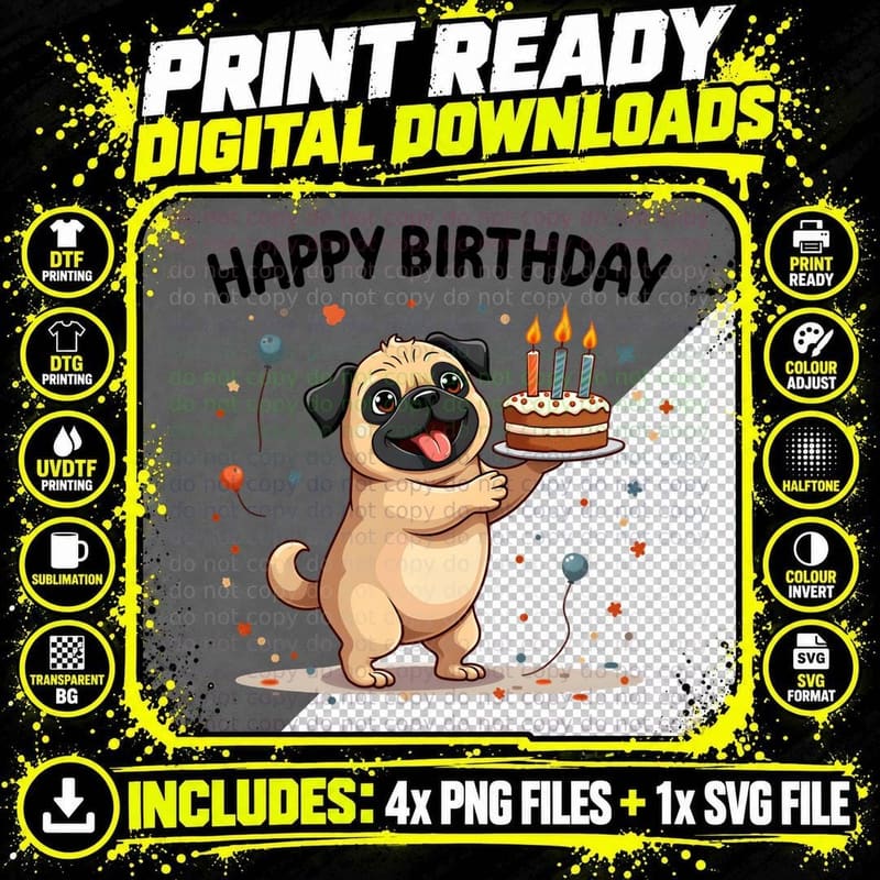 Cute Pug Dog Shirt, Funny Pet Lover Gift for Dog Mom Png SVG Digital Bundle