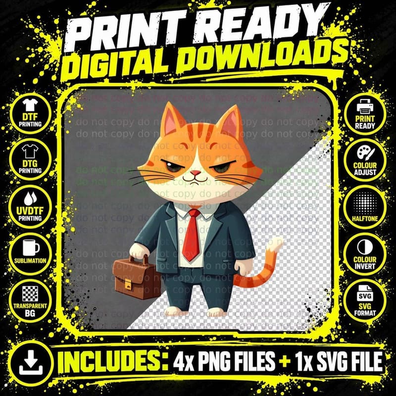 Cute but Smug Business Cat T-Shirt Png SVG Digital Bundle