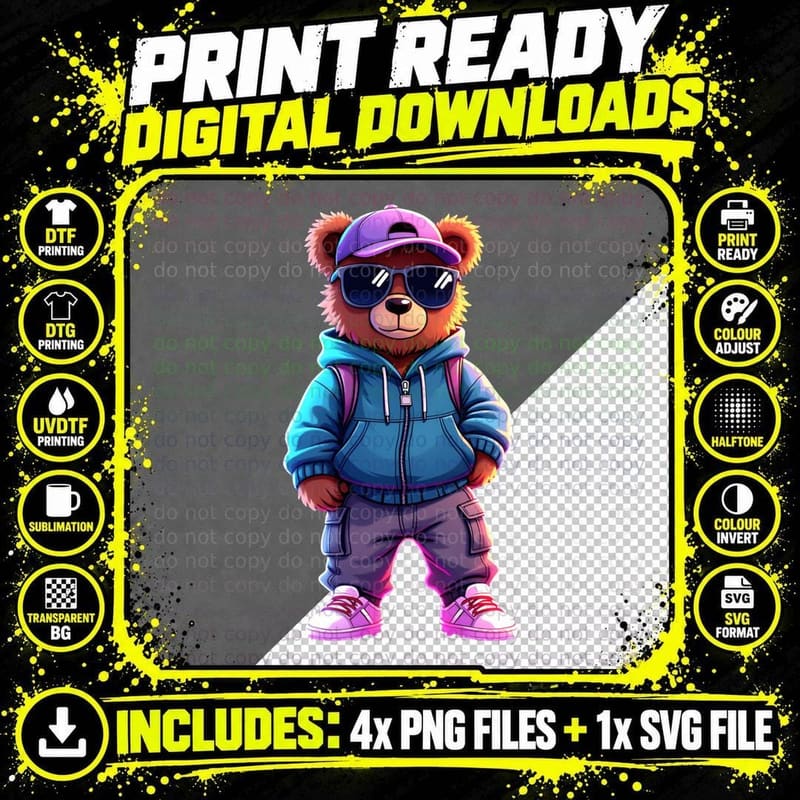Cyberpunk Futuristic Teddy Bear T-Shirt Png SVG Digital Bundle