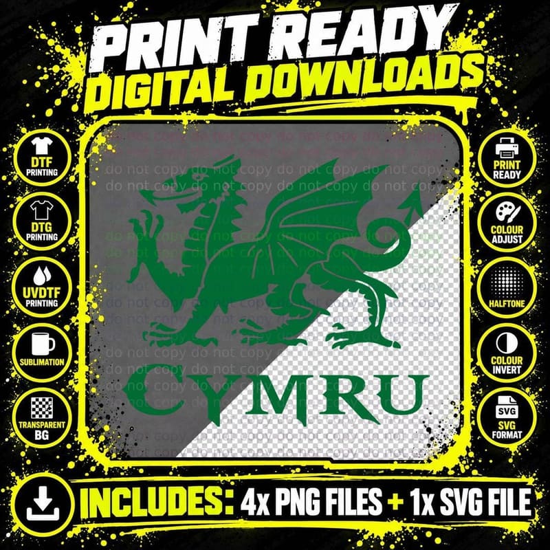Cymru Wales Welsh Cardiff Dragon Essential T-Shirt Png SVG Digital Bundle