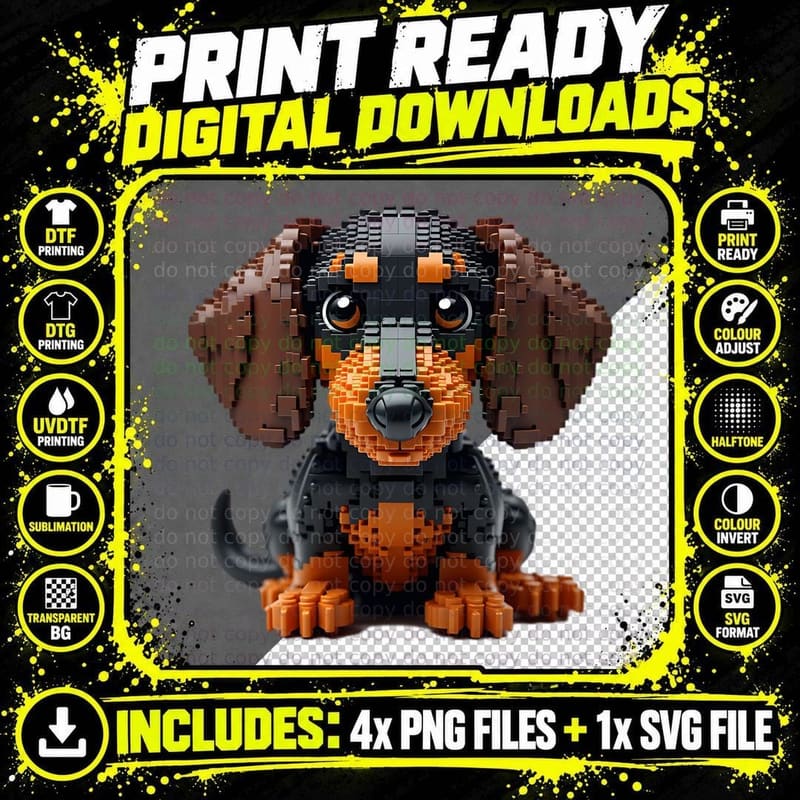 Dachshund Dog Made from Hundreds of Bricks Playful Png SVG Digital Bundle