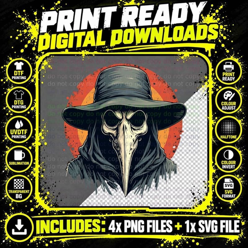 Detailed Plague Doctor Mask Historical Bird Beak Medical Png SVG Digital Bundle