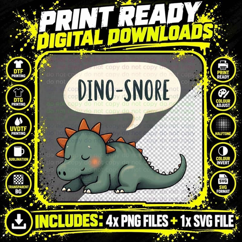 Dino-Snore Sleeping Dinosaur Funny Dino Nap Sleepy Gift Png SVG Digital Bundle