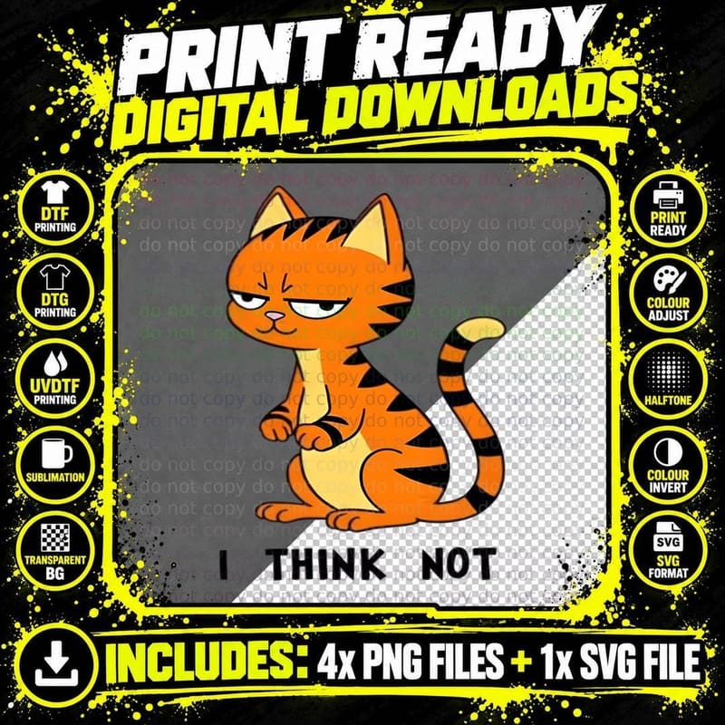 Disapproving Striped Cat, I Think Not Funny, Attitude Png SVG Digital Bundle