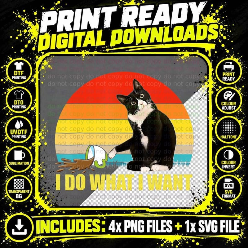 Do-What I-Want Tuxedo-Cat Coffee Cup T-Shirt Png SVG Digital Bundle