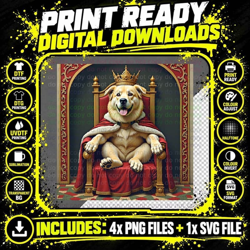 Dog King on a Dog Bed T-Shirt Png SVG Digital Bundle