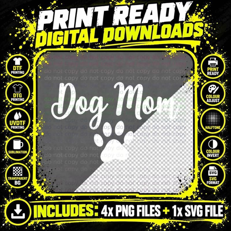 Dog Mom Bold Script Pet Owner Dog Lover Minimalist Line Png SVG Digital Bundle