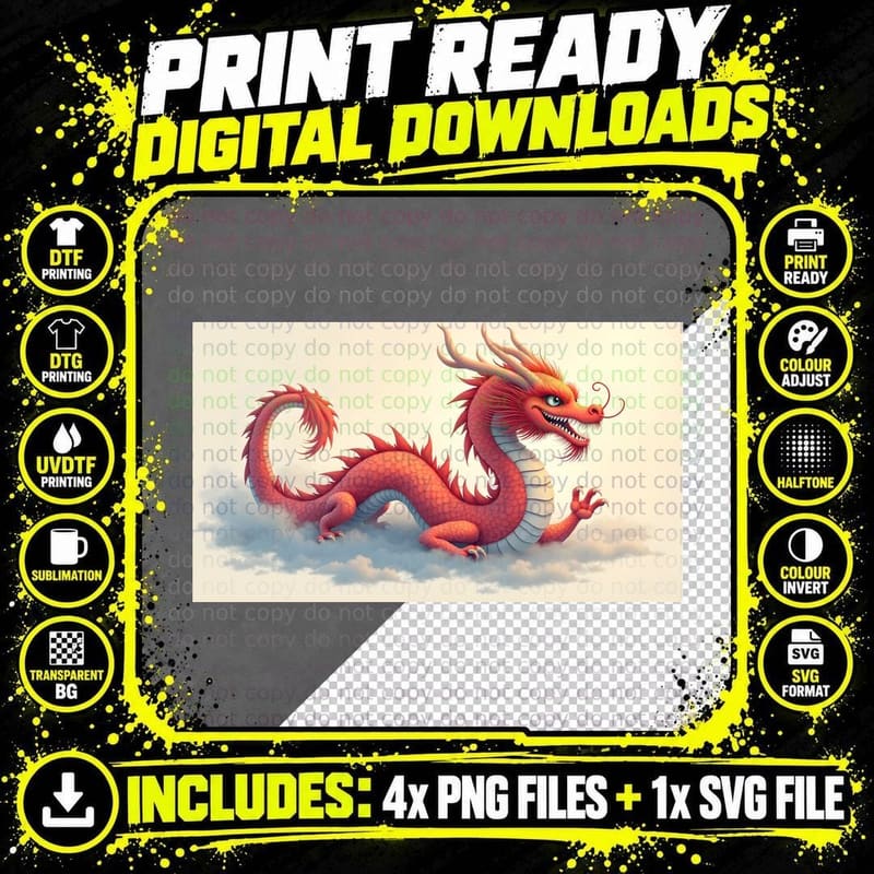 Dragon Blue Eyed Scales Fantasy Art T-Shirt Png SVG Digital Bundle