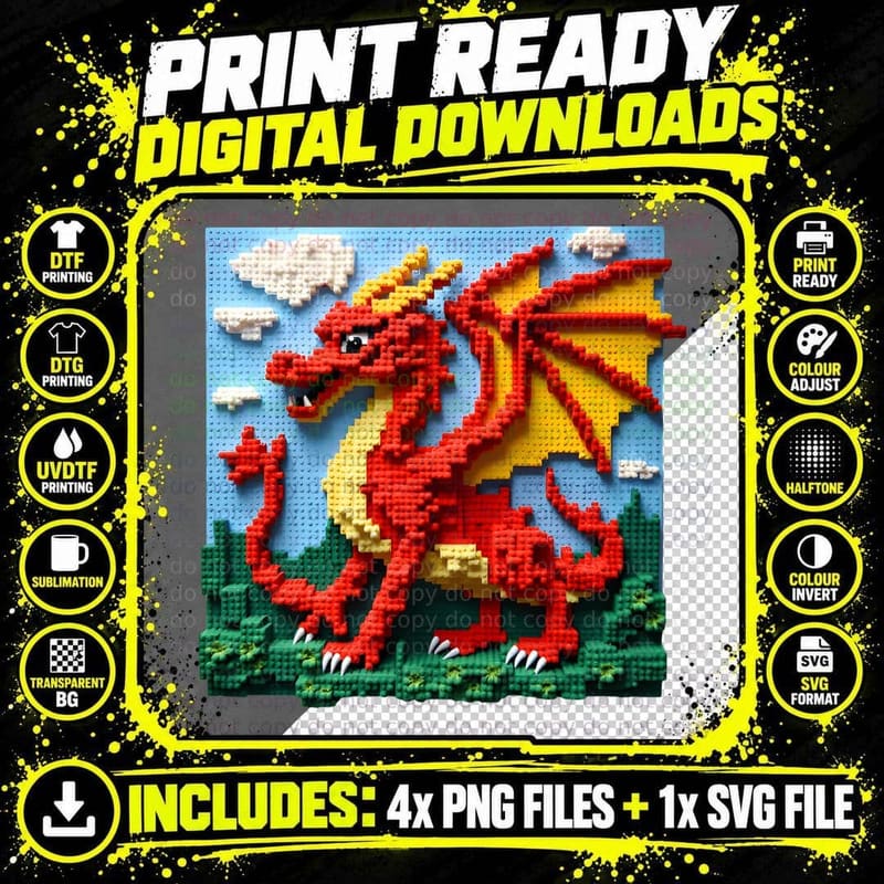 Dragon Made from Thousands of Block Builder T-Shirt Png SVG Digital Bundle