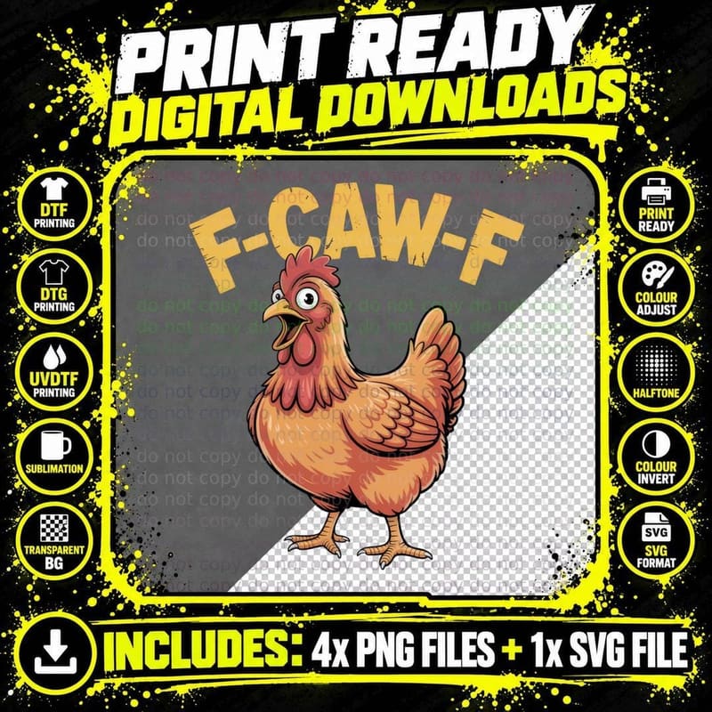 F-CAW-F Funny Chicken Humor for Animal Lovers Gift Png SVG Digital Bundle