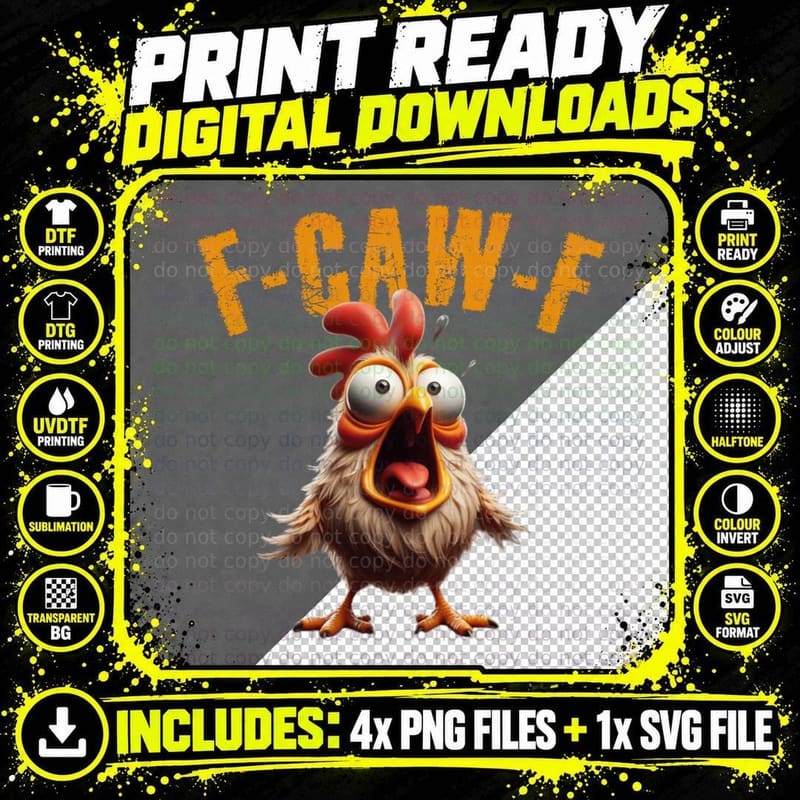 F-CAW-F Funny Chicken Scream Humort-Shirt T-Shirt Png SVG Digital Bundle