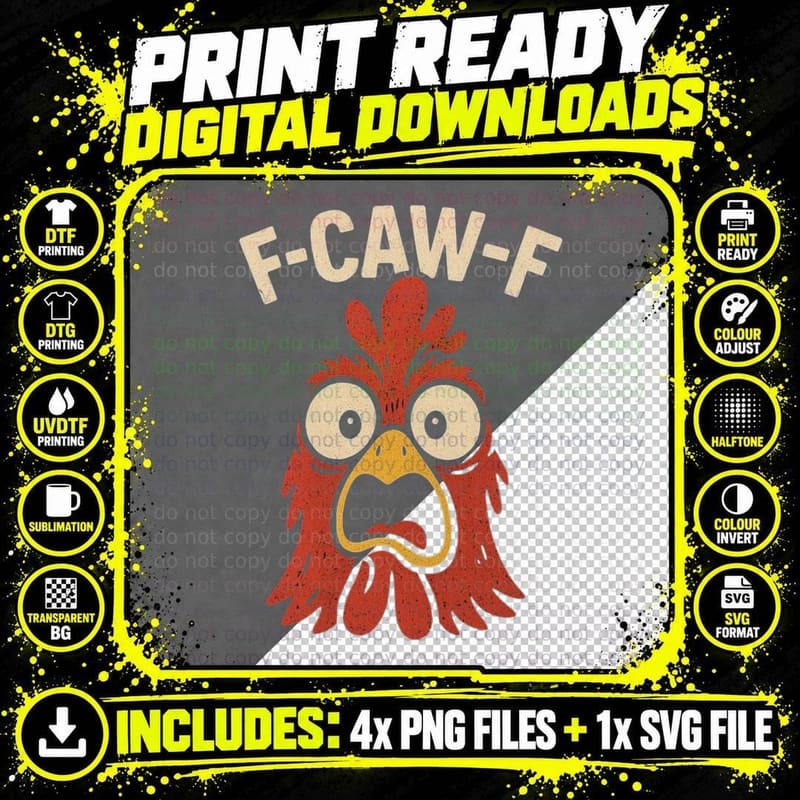 F-CAW-F Funny Chicken Wow Face Surprise Gift T-Shirt Png SVG Digital Bundle