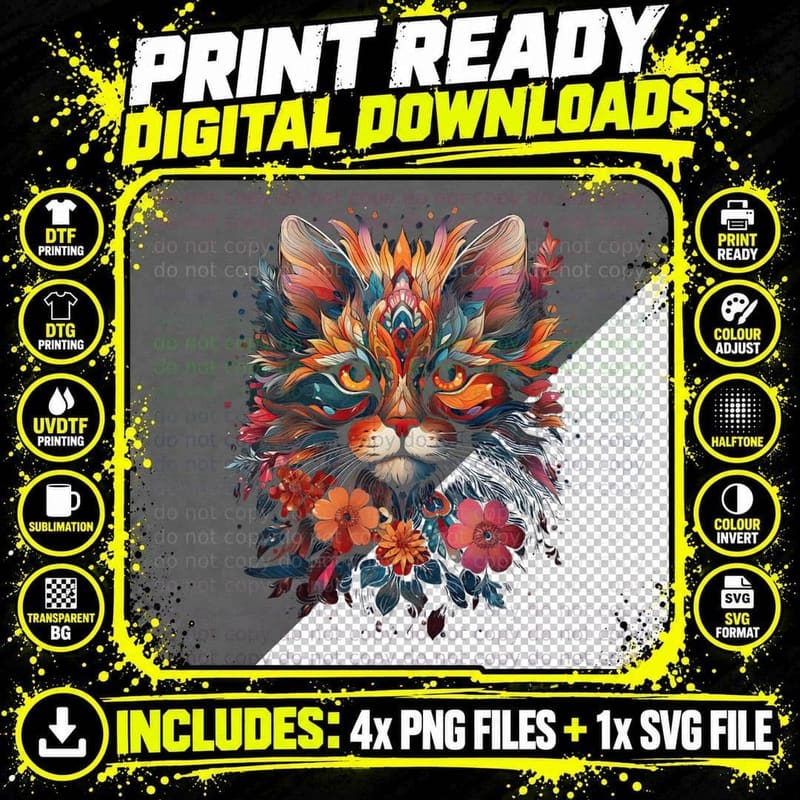 Floral Mexican Cat Day of the Dead Dia De Muertos Women Png SVG Digital Bundle