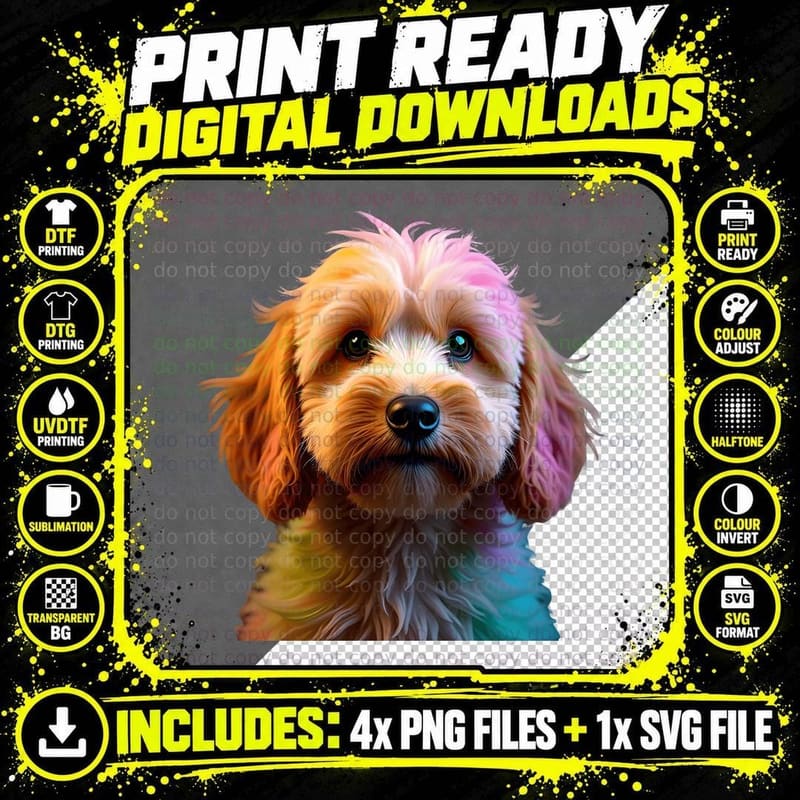 Fluffy Cockapoo Puppy Pastel Rainbow Dog Lover T-Shirt Png SVG Digital Bundle