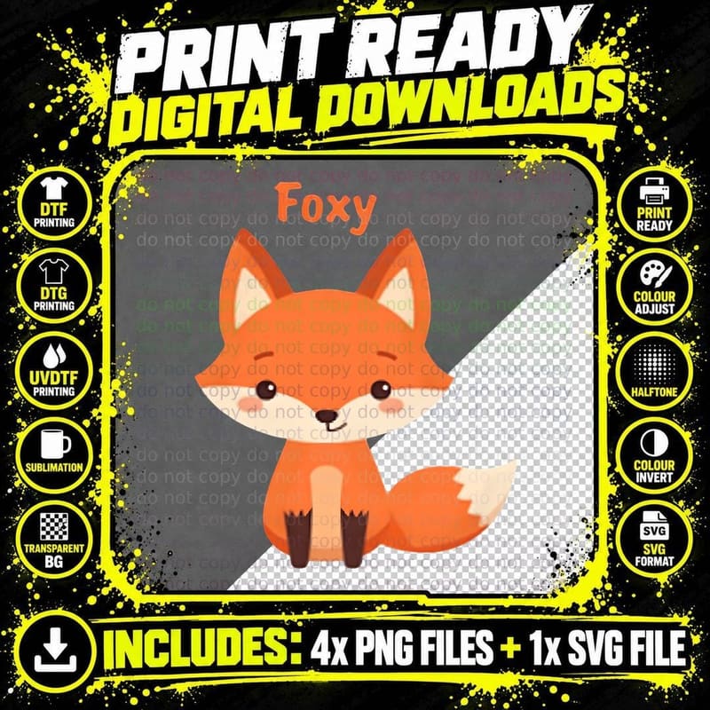 Foxy Red Fox Cartoon Cute Animal Graphic T-Shirt Png SVG Digital Bundle