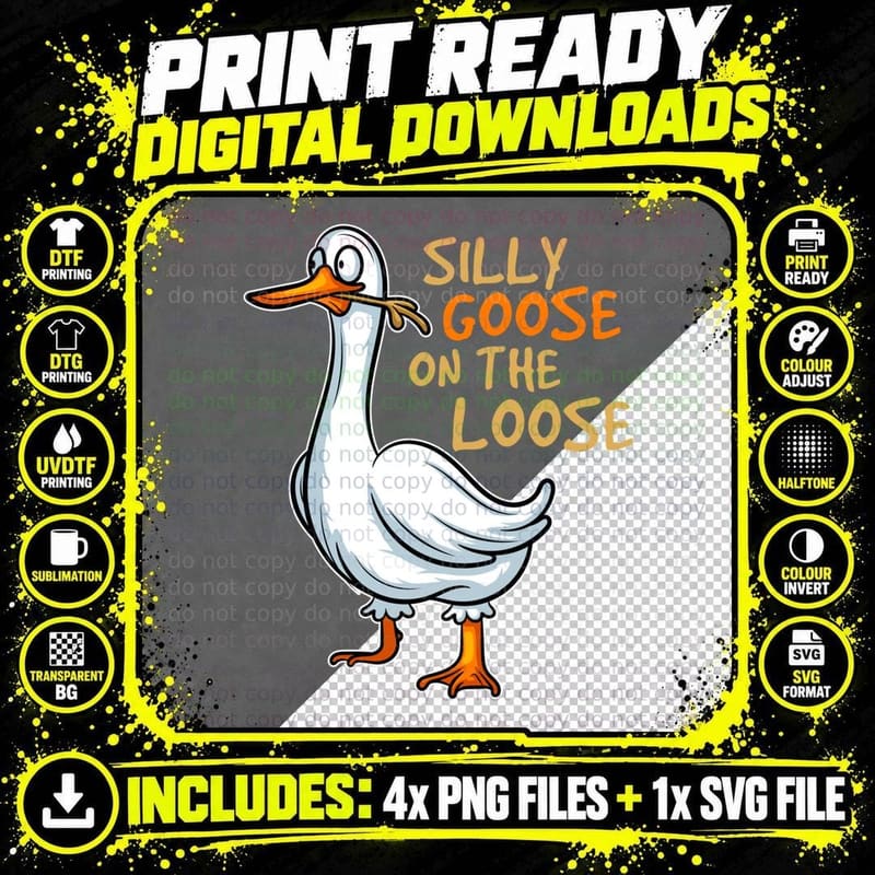 Funny Bird Animal Lover Hunter Duck Silly Goose on the Png SVG Digital Bundle