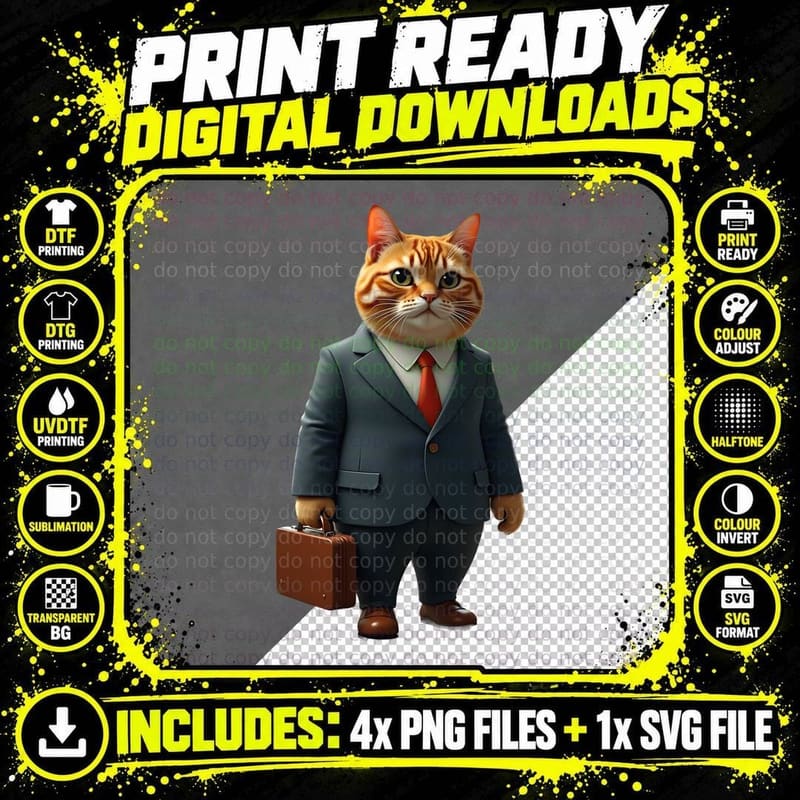 Funny Business Cat with Briefcase T-Shirt Png SVG Digital Bundle