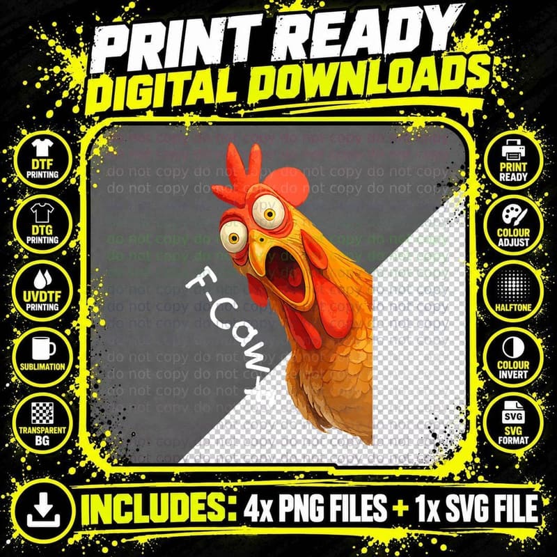 Funny F-Caw-F Chicken FCAWF Chicken Men Women Gift Png SVG Digital Bundle