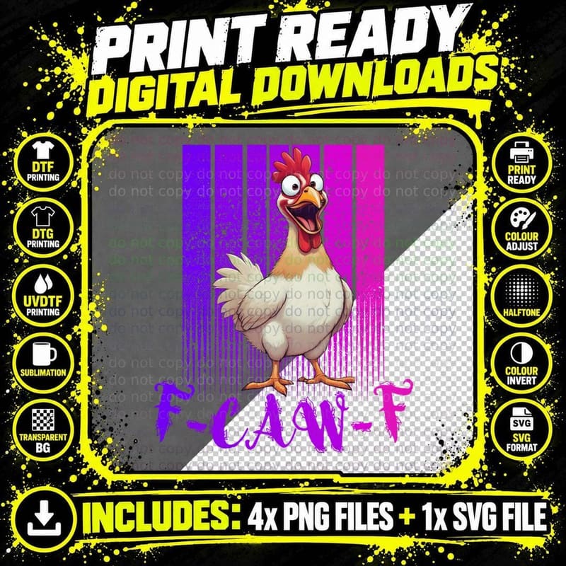 Funny F-Caw-F Chicken Retro, FCAWF Chicken for Men Women Png SVG Digital Bundle