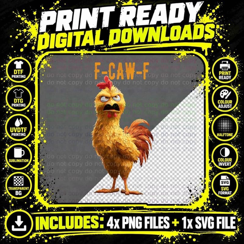 Funny F-Caw-F Chicken, FCAWF Chicken Png SVG Digital Bundle
