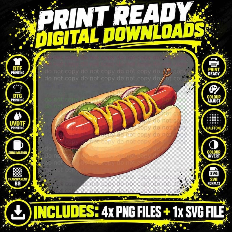 Funny Foodie Graphic, Gourmet Hot Dog 2 T-Shirt Png SVG Digital Bundle