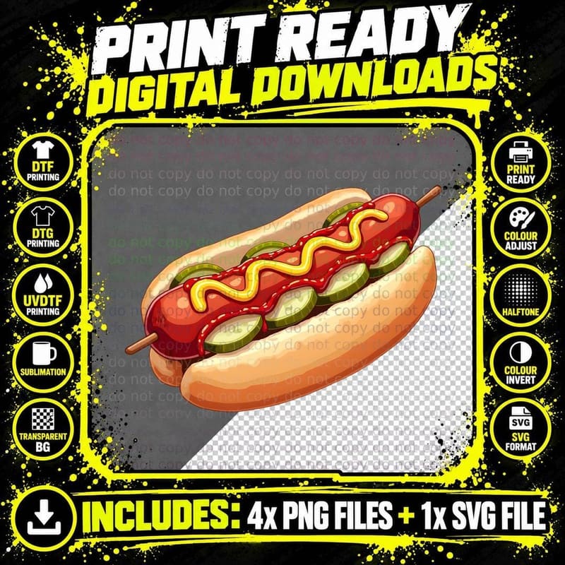 Funny Foodie Graphic, Gourmet Hot Dog 3 T-Shirt Png SVG Digital Bundle