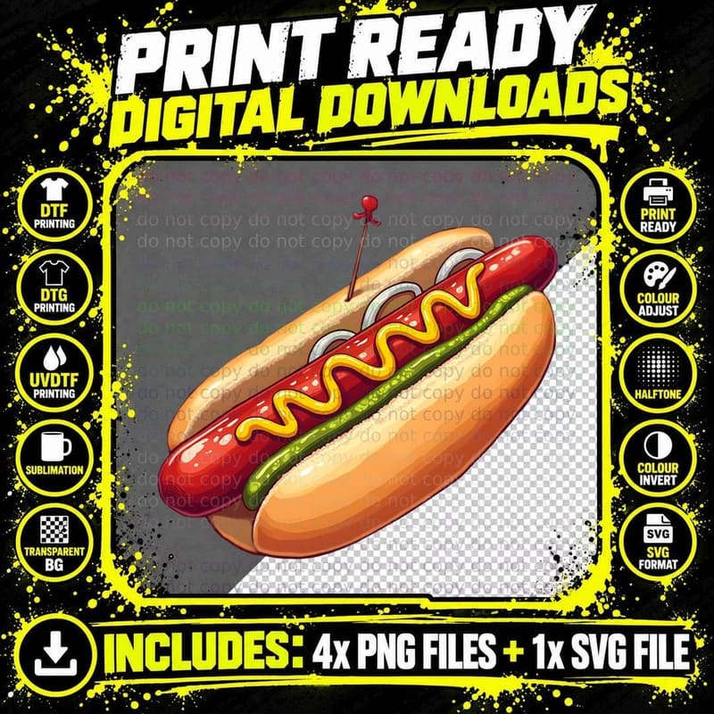 Funny Foodie Graphic, Gourmet Hot Dog T-Shirt Png SVG Digital Bundle