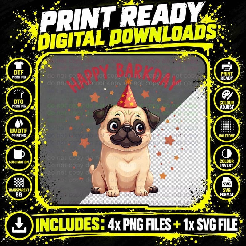 Funny Pug Dog Lover Shirt, Happy Birthday Gift for Kids Png SVG Digital Bundle