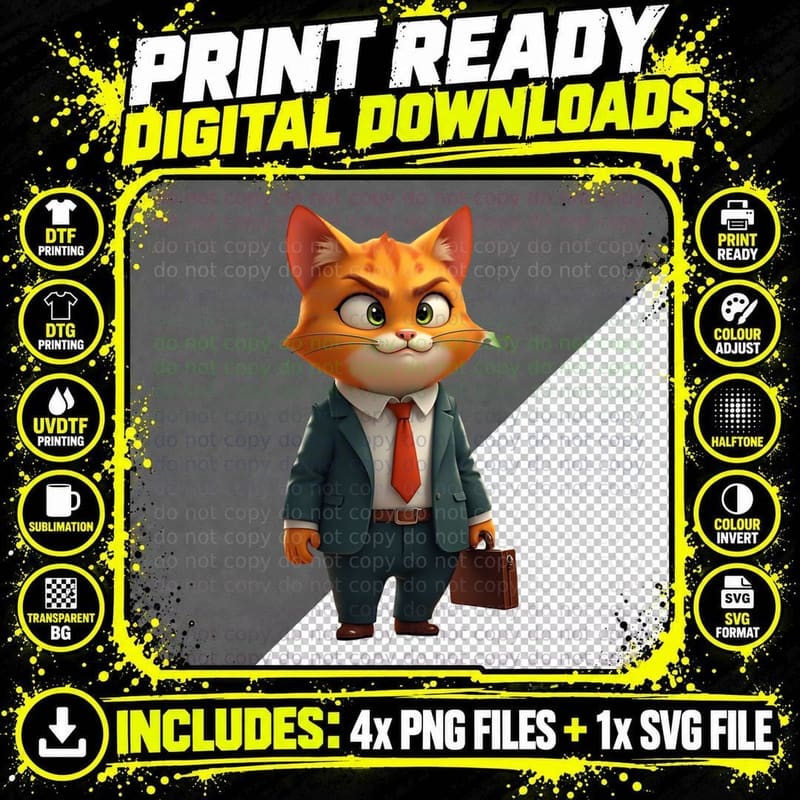 Funny Smug Business Cat Office T-Shirt Png SVG Digital Bundle