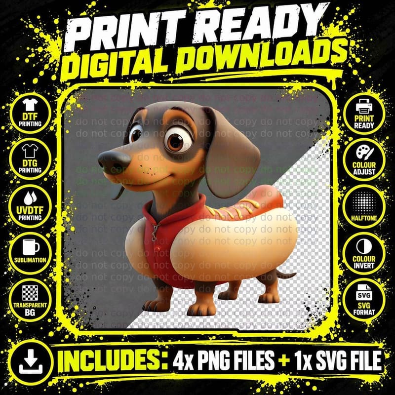 Funny Wiener Dog in Hoodie Hot Dog Dachshund Lover Png SVG Digital Bundle