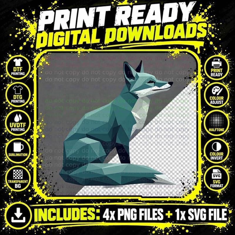 Geometric Arctic Fox Winter Art T-Shirt Png SVG Digital Bundle