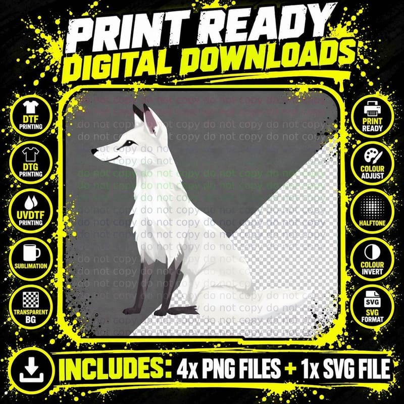 Geometric Arctic Fox Winter Gift T-Shirt Png SVG Digital Bundle