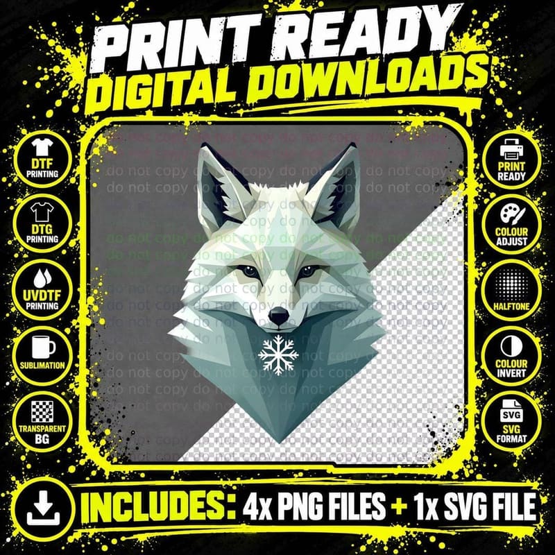 Geometric Fox Low Poly Art T-Shirt Png SVG Digital Bundle