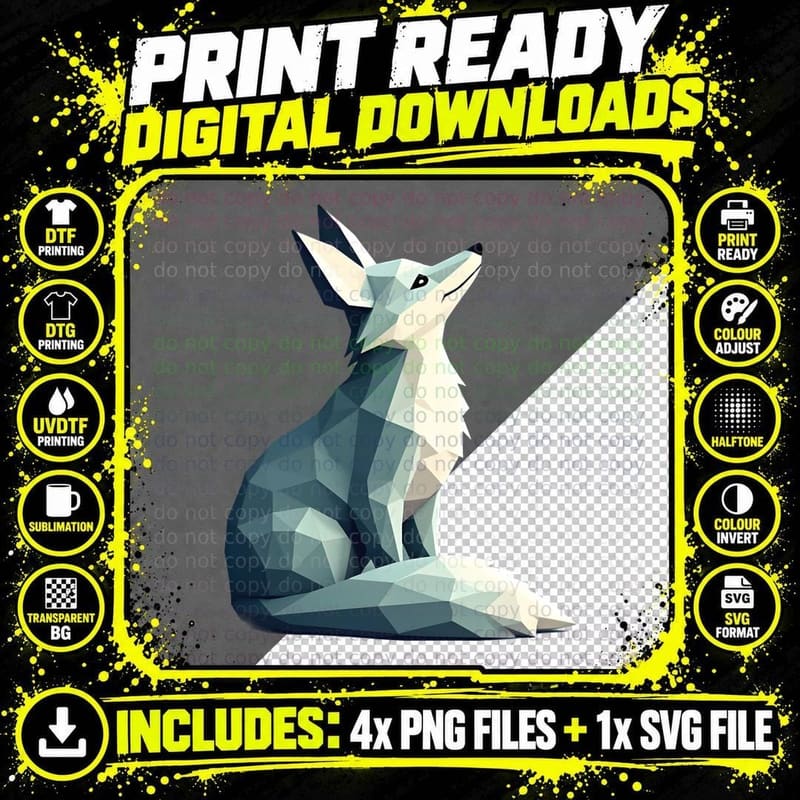 Geometric Fox Low Poly Stylized 3D T-Shirt Png SVG Digital Bundle
